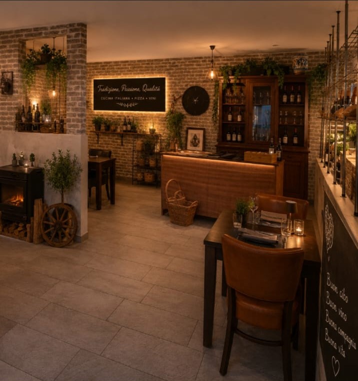Warmer Innenraum der Osteria Ferrara